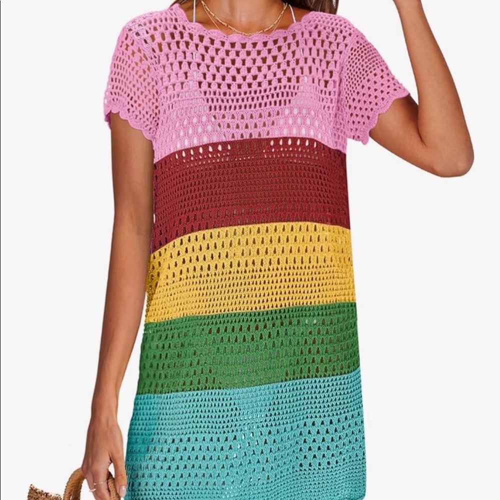 Rainbow Crochet Swimsuit Cover up
